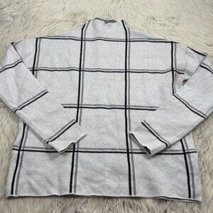 Women's White Windowpane Plaid Mock Neck Sweater Academia Preppy